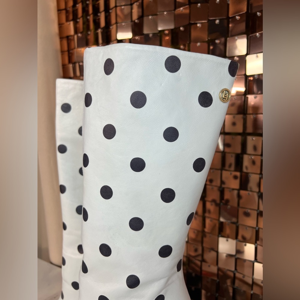 Liu Jo White and Black Polka Dot Heeled Tall Boot Size 35 - Picture 5 of 8